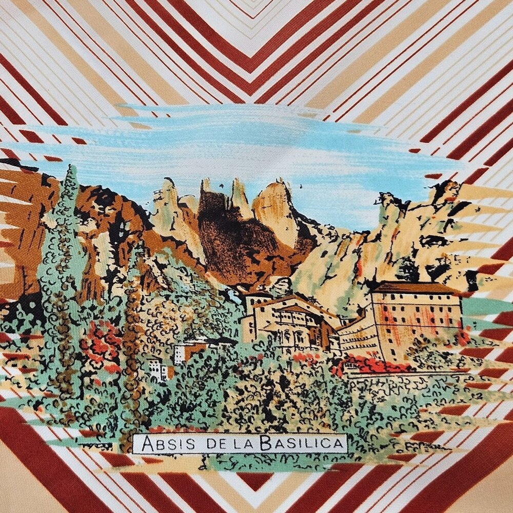 Montserrat Scarf Womens Italian Polyester Religious Cultural Art Beige Red - Picture 6 of 10